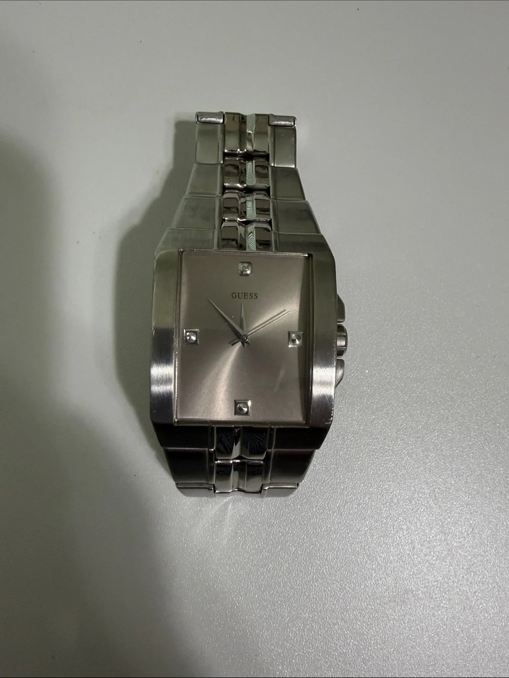 GUESS Silver-Tone Square Men's Bracelet Watch